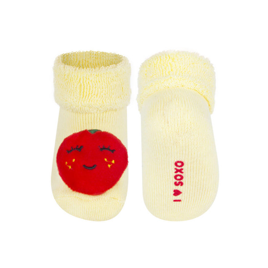 Calcetines de bebé SOXO amarillos con sonajero de fresa 3D