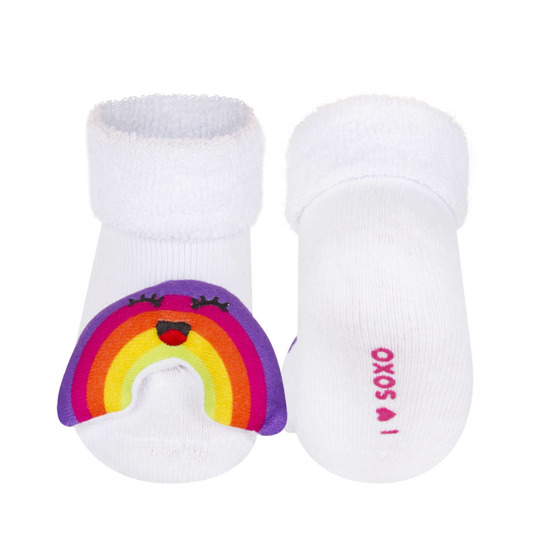 Calcetines de bebé SOXO blancos con sonajero arcoíris 3D