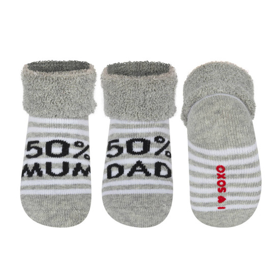 Calcetines de bebé SOXO grises con inscripciones a rayas