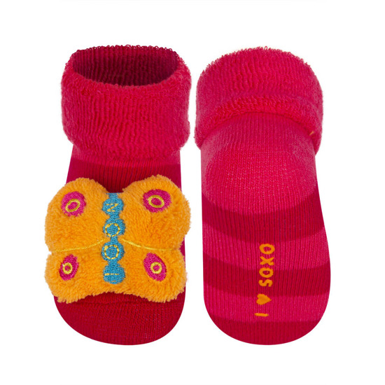 Calcetines de bebé SOXO rojos con sonajero de mariposa 3D