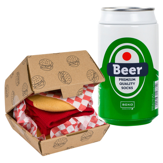 Calcetines de hombre SOXO | Hamburguesa en una caja | Cerveza en una lata | Regalo divertido para él