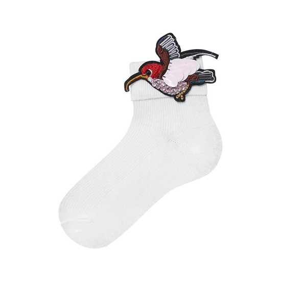 Calcetines de mujer SOXO blanco algodón con colibrí