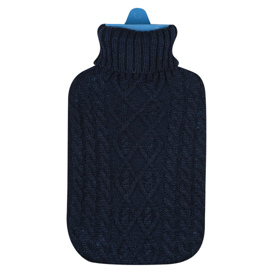 Calentador de botellas de agua caliente azul marino SOXO con un suéter navideño