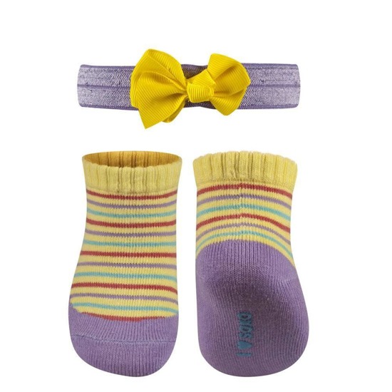 Conjunto bebé violeta calcetines SOXO con diadema