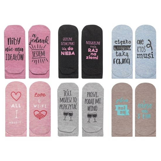Conjunto de calcetines de mujer con inscripciones - 6 paquetes