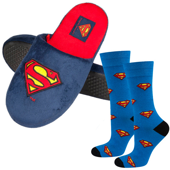 Juego de 1 calcetines de colores SOXO Superman y 1 pantuflas de Superman para hombre
