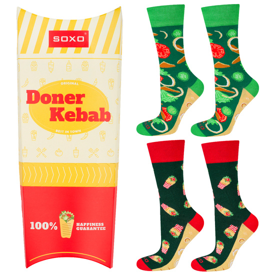 Juego de 2 calcetines coloridos SOXO para hombre | kebab en una caja | regalo divertido para un hombre | colores