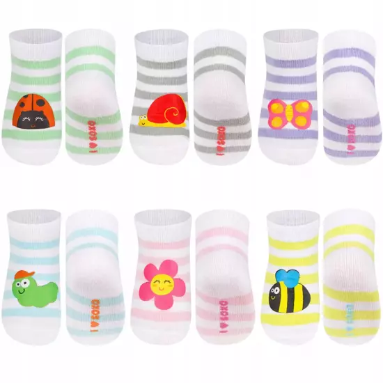 Juego de 6 x calcetines de bebé a rayas SOXO con mascotas coloridas