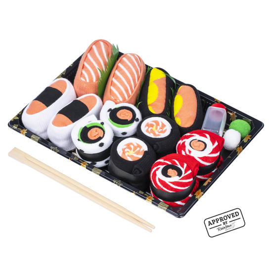 Juego de 6x calcetines Colorful SOXO sushi en una caja