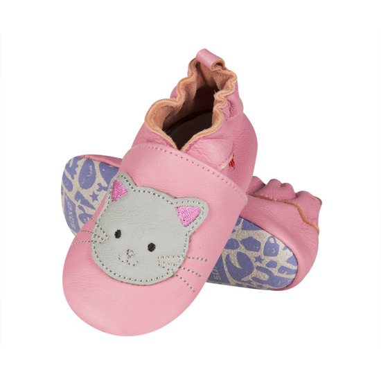 Pantuflas bebé SOXO piel rosa con gato