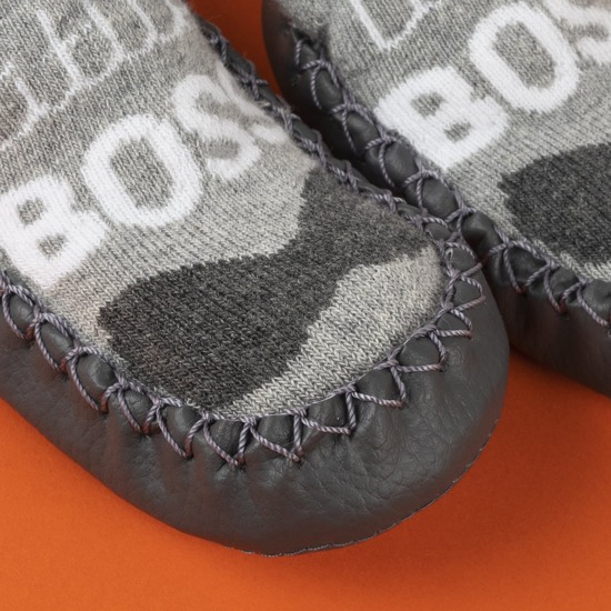 Pantuflas de bebé SOXO grises con suela de cuero
