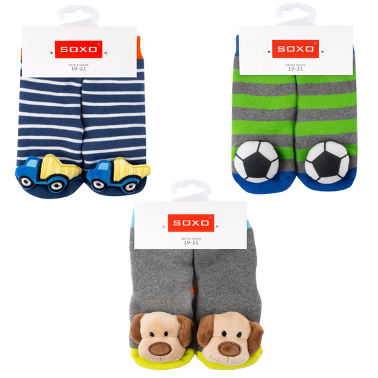 Set de 3 calcetines de colores para bebé SOXO con sonajero