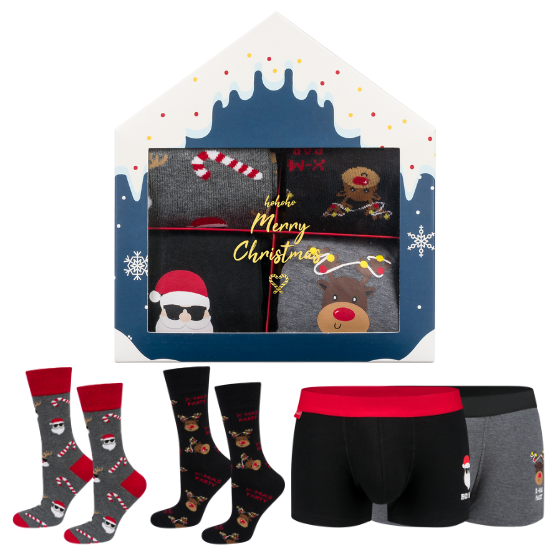 Set de regalo para hombre Soxo | 2 calcetines navideños | 2 calzoncillos bóxer navideños | regalo para Papá Noel | para el | conjunto divertido
