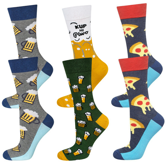 Un juego de 3 calcetines coloridos SOXO GOOD STUFF para hombre pizza divertida