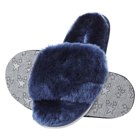 Zapatillas de mujer de piel de oveja SOXO azul marino