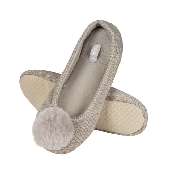 Zapatillas tejidas para mujer SOXO con pompón 'Grey'
