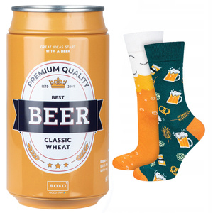 Calcetines coloridos SOXO GOOD STUFF para hombre, divertida cerveza de trigo clásica en una lata para regalo
