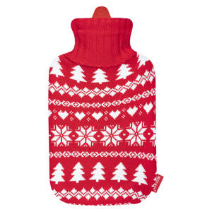 Calentador SOXO de botella de agua caliente roja en un suéter navideño