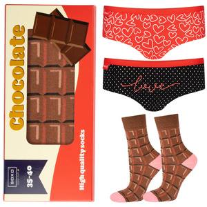 Conjunto de 2 bragas de mujer SOXO de algodón para el Día de San Valentín y 1 calcetines de mujer de color chocolate